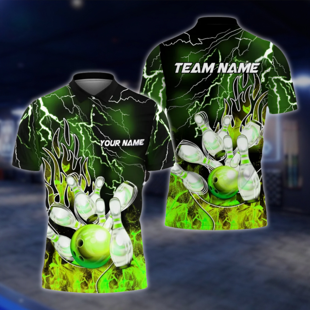 Personalized Flame Purple Bowling Polo Shirt For Men, Custom Flame Bowling Shirts Team BZ0759 BOW0160