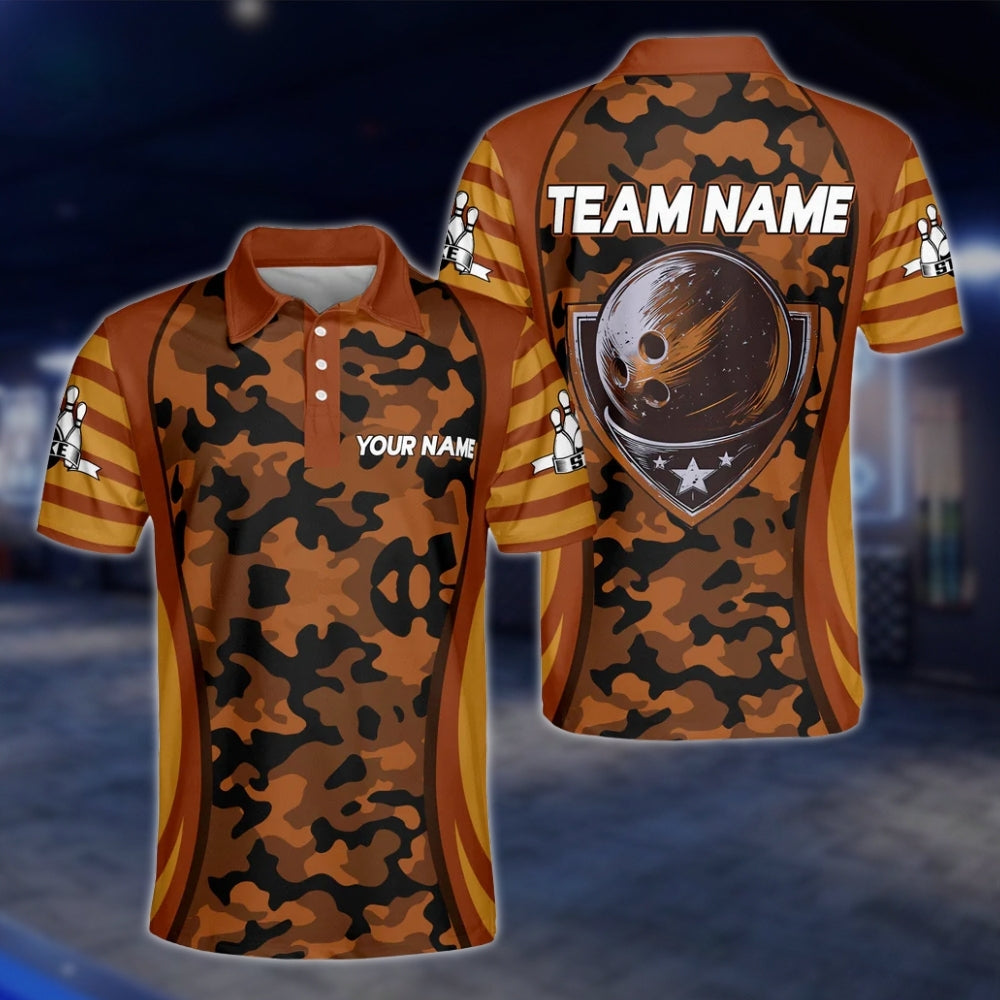 Custom Camo Purple Black Bowling Polo Shirt, Custom Camo Bowling Team Shirts BM0309 BOW0203