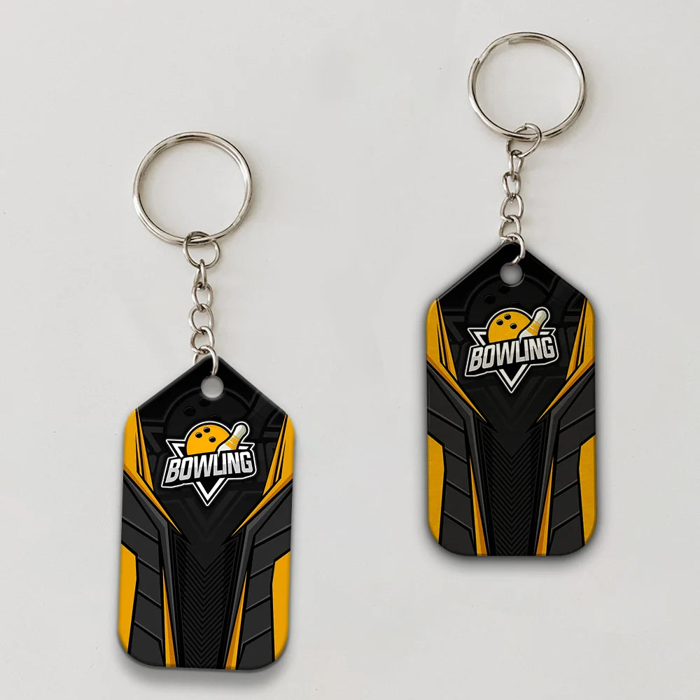 Bowling Pin And Bowl Ball Yellow Personalized Name 3D Keychain Gift For Bowler ORN0207