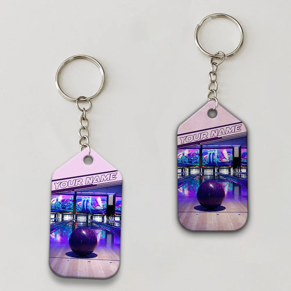 Purple Bowling Ball Personalized Name 3D Keychain ORN0163
