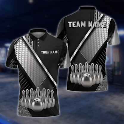 Personalized Mens Black And Gold Polo Bowling Team Shirts, Custom Team Bowling Shirt BZ0749 BOW0170