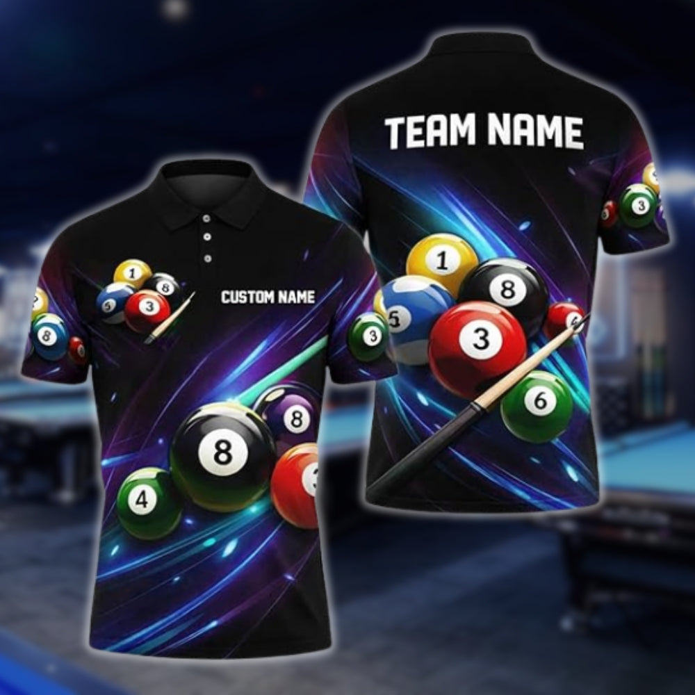 Custom Team Lightning Purple Billiard Polo Shirt For Men, Custom Billiard Shirts BLD0048