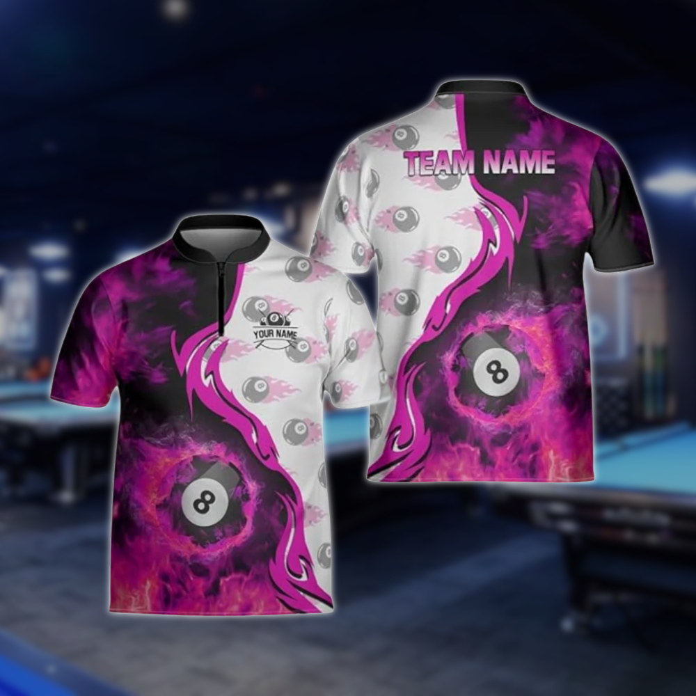 Custom Red Flaming 8 Ball Billiard Jersey For Mens, Custom 8 Ball Flame Billiard Team Shirts BLD0176