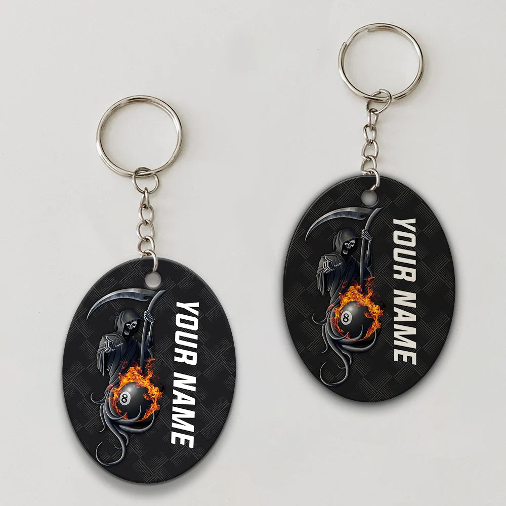 Grim Reaper Billiard Pool 8 Ball Hello Darkness My Old Friend Personalized Name Keychain Gift For Billiard Players ORN0210
