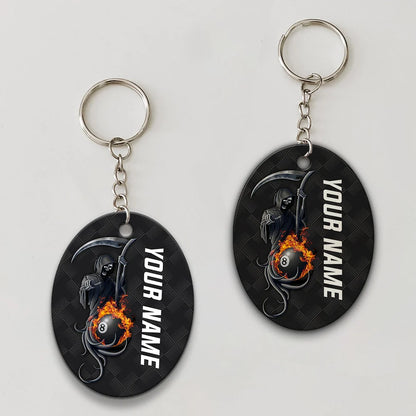 Grim Reaper Billiard Pool 8 Ball Hello Darkness My Old Friend Personalized Name Keychain Gift For Billiard Players ORN0210