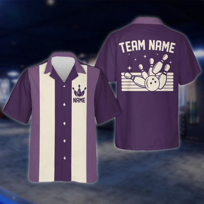 Personalized Blue Retro Bowling Hawaiian Shirt Men, Custom Retro Bowling Shirt For Team BE0219 BOW0151