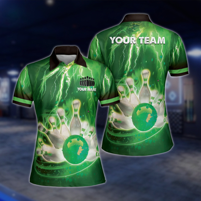 Custom Team Thunder Pink Bowling Polo Shirt For Women, Custom Bowling Team Shirts Ladies BW0156 BOW0414