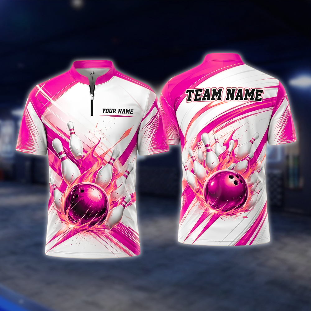 Personalized Flaming Ball Bowling Jersey Mens, Custom Flame Bowling Shirt For Team BZ0924 BOW0017