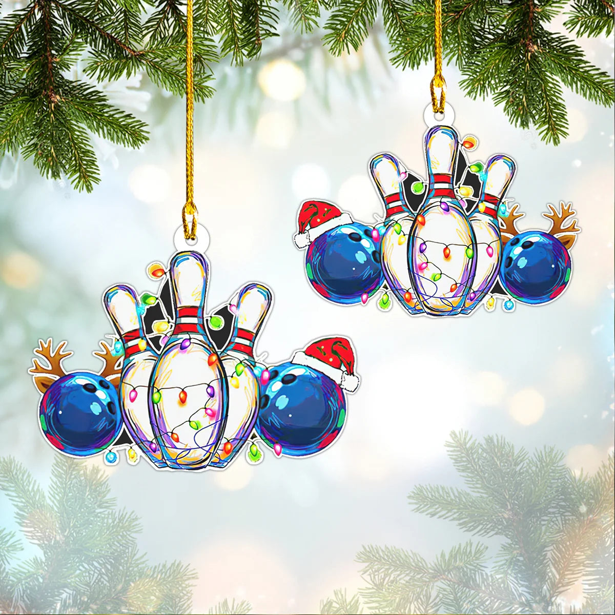 Blue Bowling Ball White Skittles Christmas Ornament ORN0076