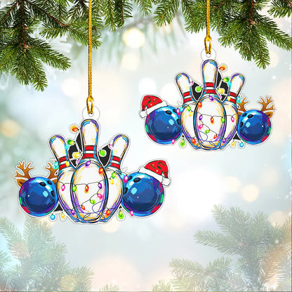 Blue Bowling Ball White Skittles Christmas Ornament ORN0076
