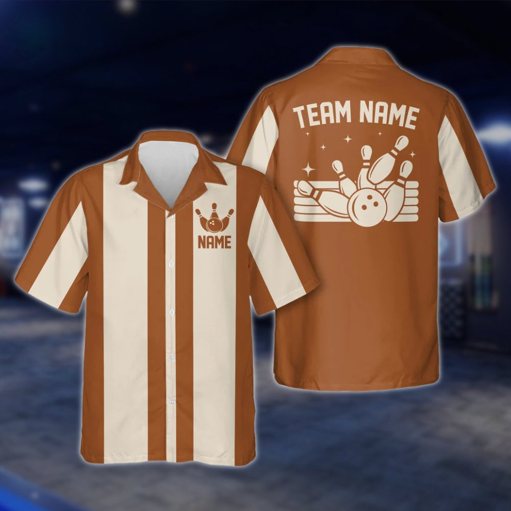 Custom Vintage Bowling Hawaiian Shirt For Men And Women, Black And Beige Custom Vintage Bowling Team Shirts BE0005 BOW0353