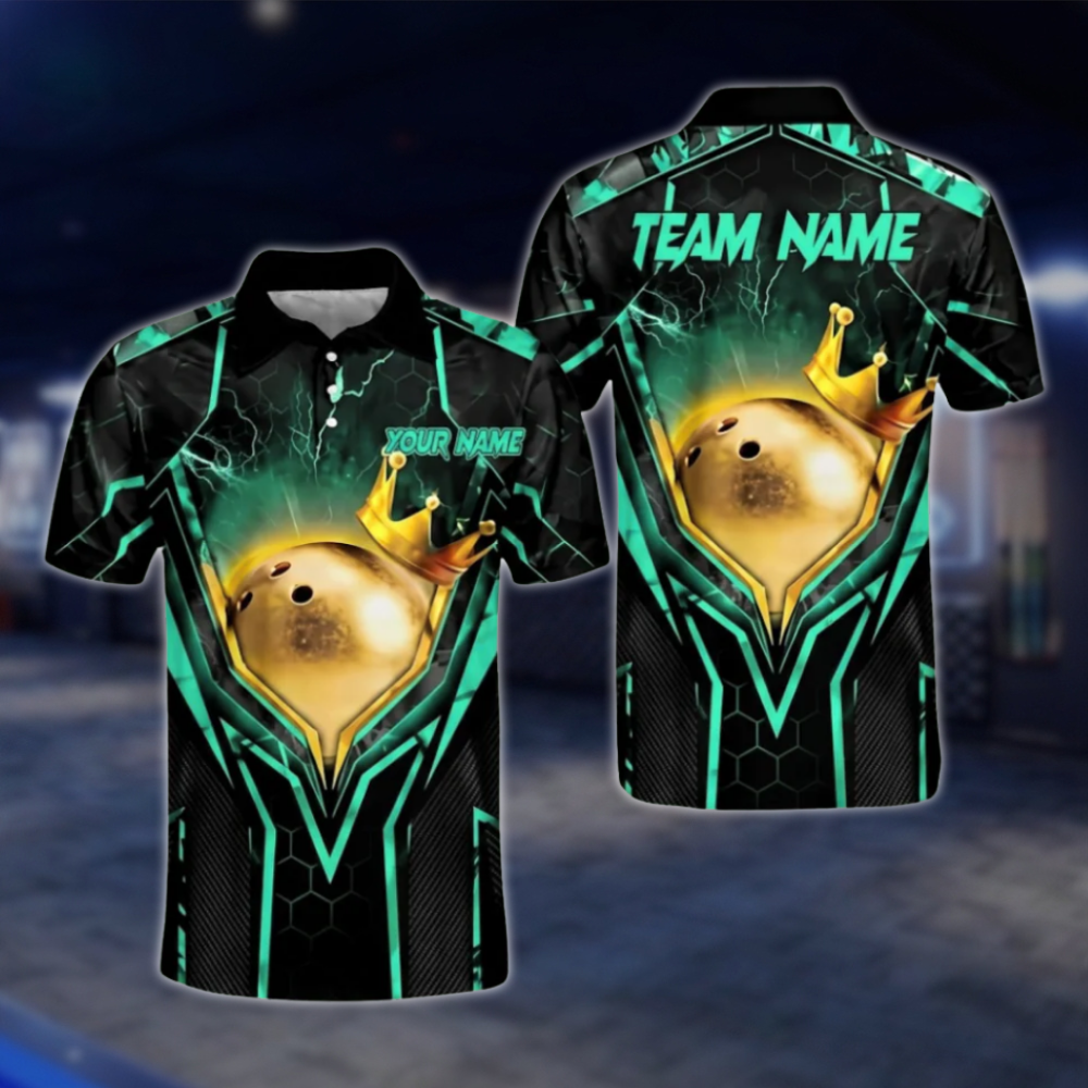 Custom Team Black Blue Bowling Ball King Polo Shirts For Men, Custom Bowling Team Shirts BA0004 BOW0458