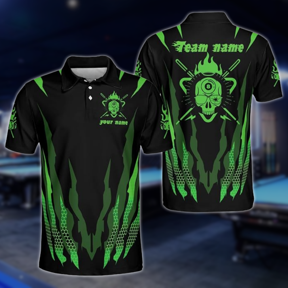 Red And Black Custom Grunge Skull Billiard Polo Shirts For Men, Custom Skull Billiard Team Shirts BLD0225