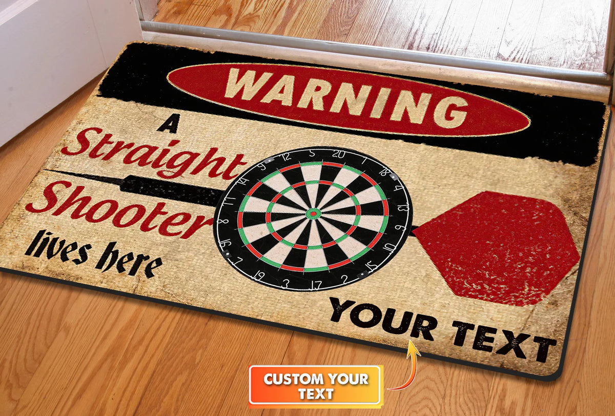 Warning A Straight Shooter Lives Here Personalized Doormat Gift For Darts Player ORN0148