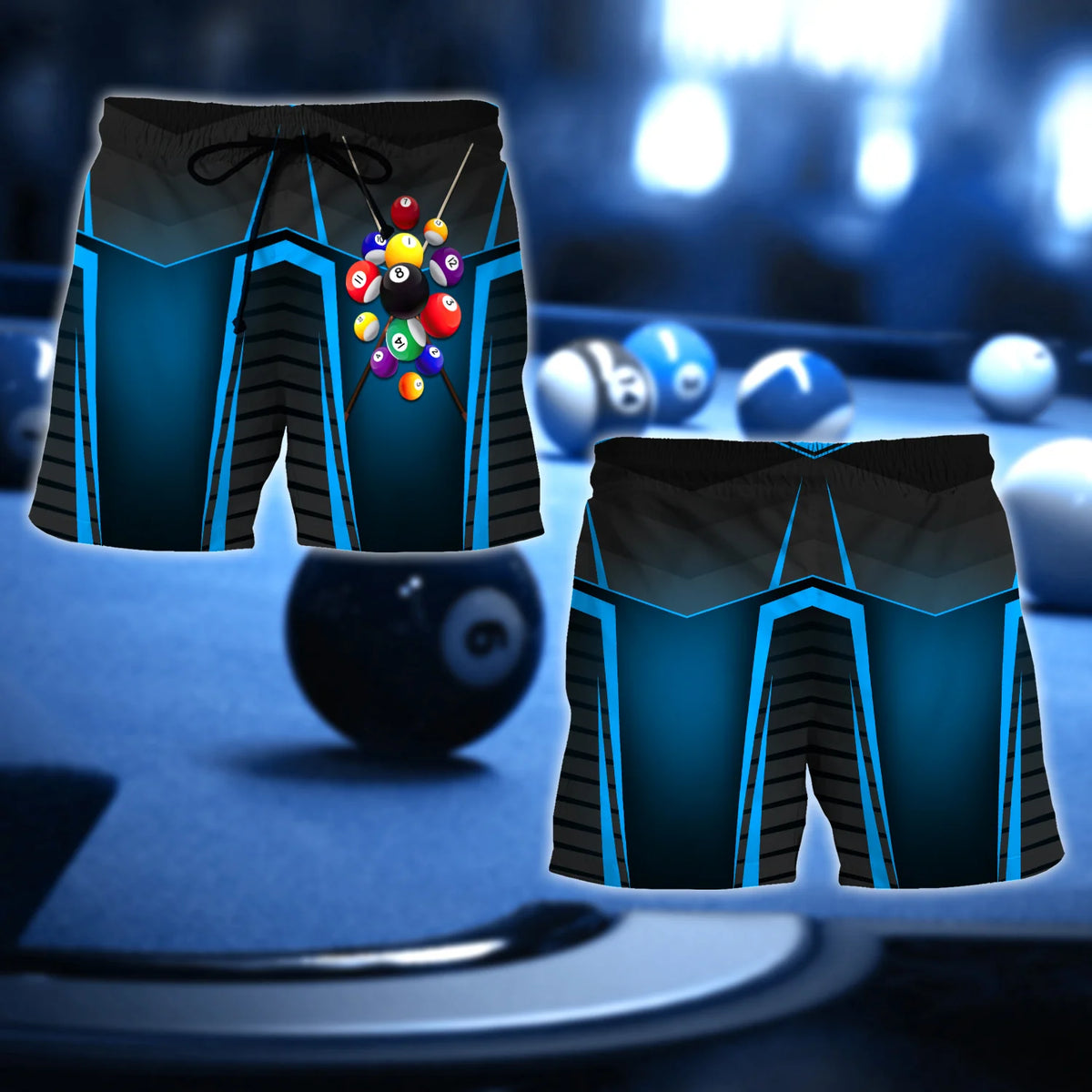 Blue Billiard Balls Custom Name 3D Short Sleeve T-Shirt Men's Board Shorts ORN0260