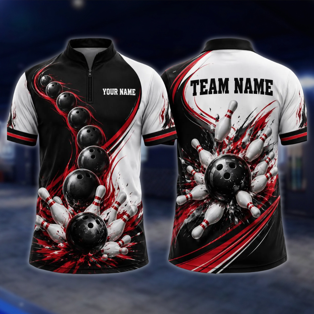 Personalized Team Blue Splash Bowling Jersey, Mens Custom Bowling Shirt BE0242 BOW0083