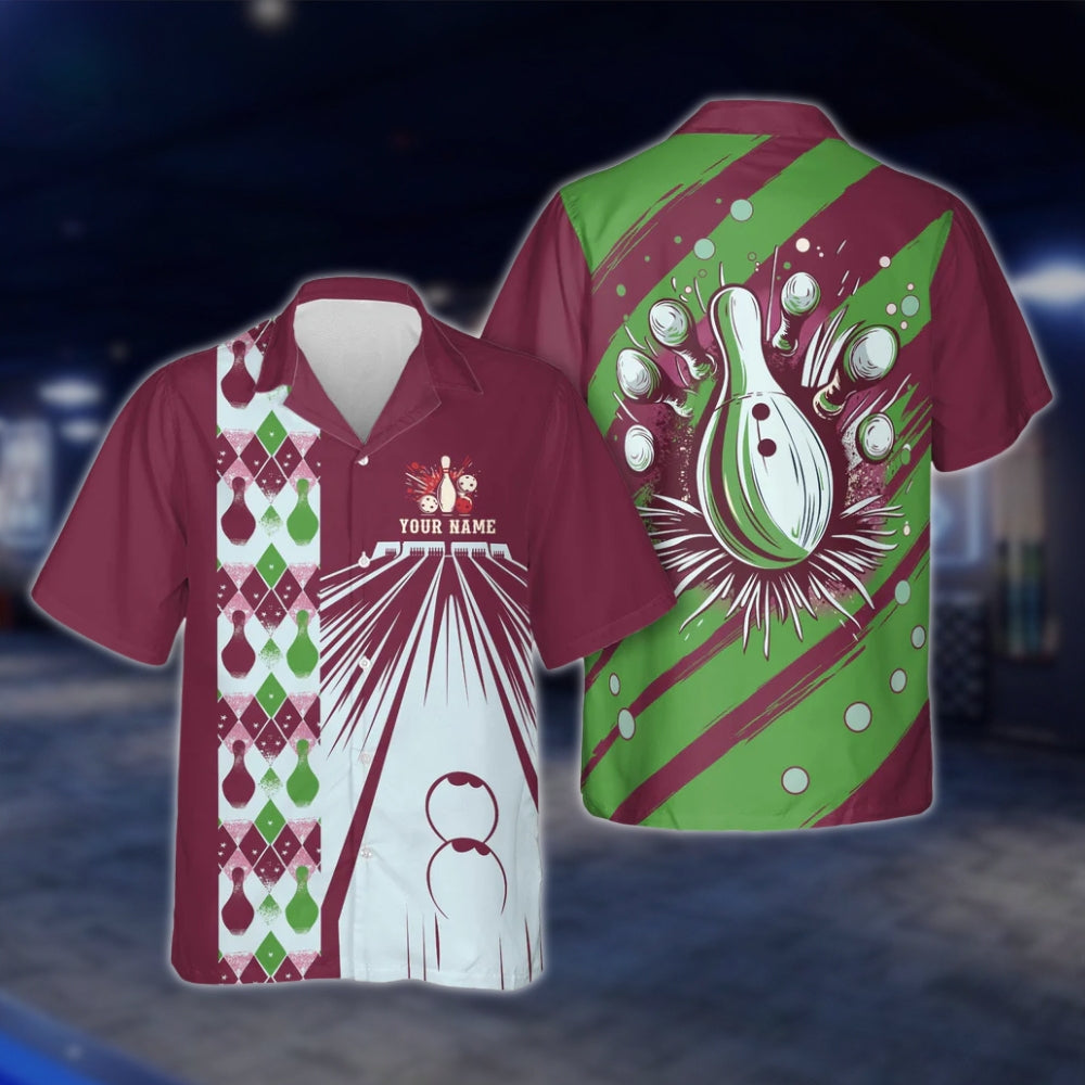 Custom Retro Red White Blue Hawaiian Bowling Shirt For Men Women, Custom Retro Bowling Shirts BE0009 BOW0351