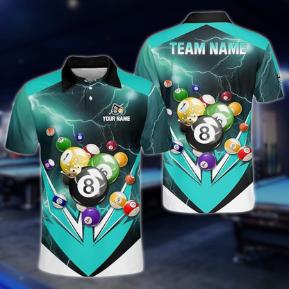 Custom Green Thunder Billiard Men Polo Shirt, Custom Pool Billiard Team Shirts BLD0223