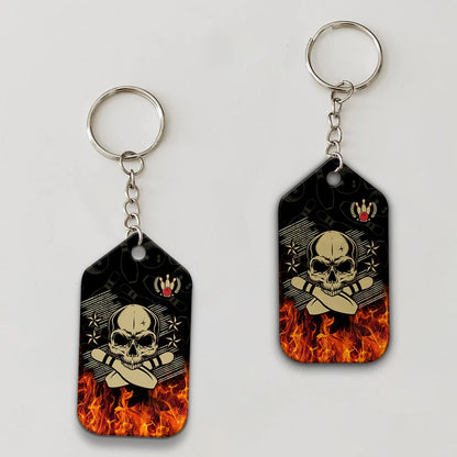 Skull Bowling In Fire Keychain ORN0172