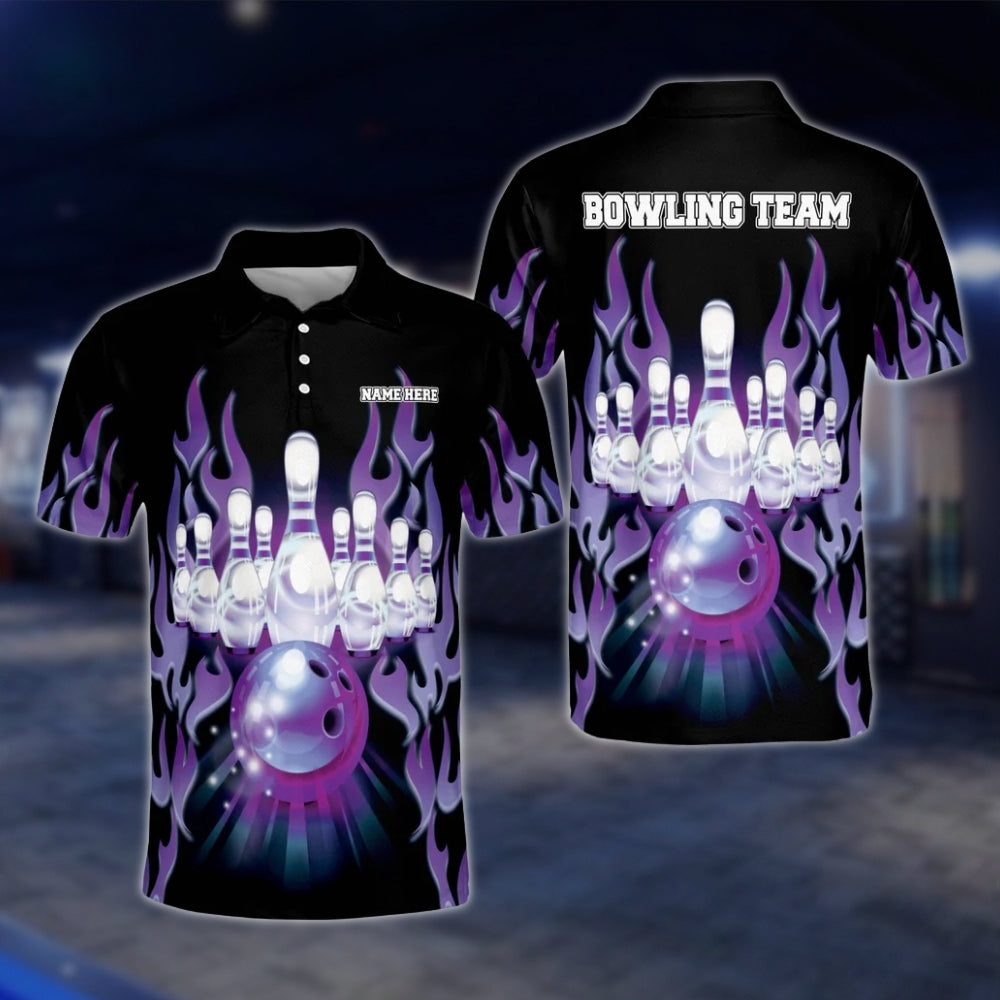 Custom Flame Red Black Bowling Polo Shirt For Mens, Custom Flame Bowling Shirts Team BM0020 BOW0262