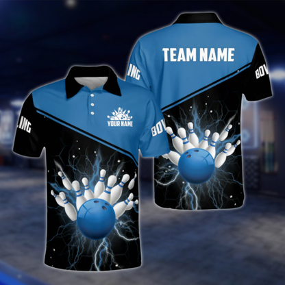 Custom Black Red Thunder Polo Bowling Team Shirts Men, Custom Bowling Shirts Team BM0300 BOW0469