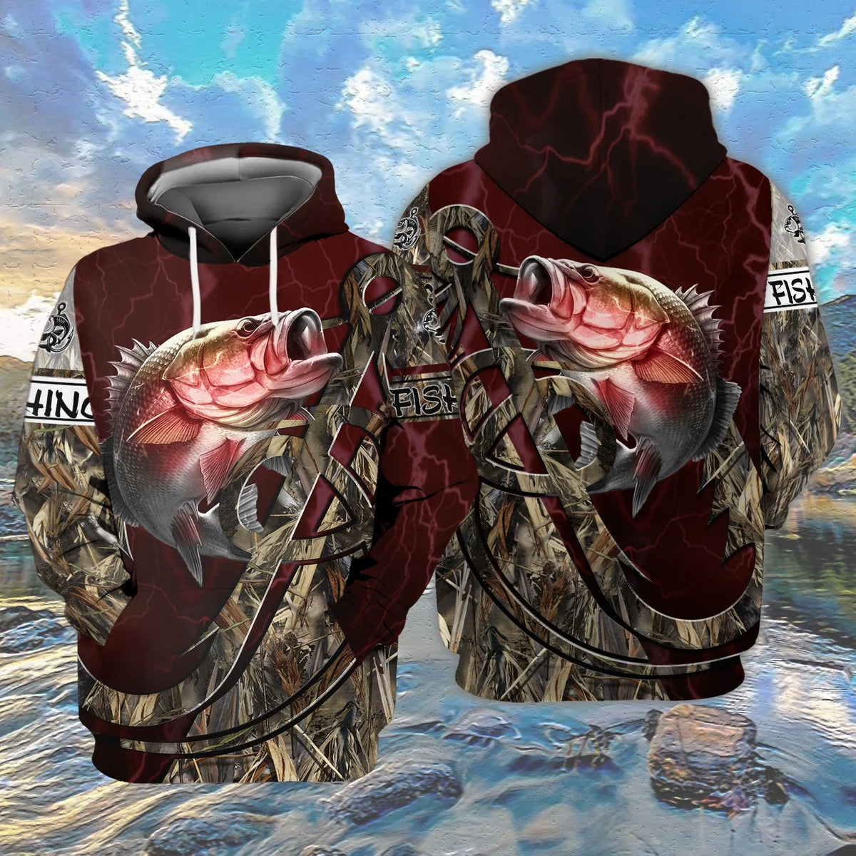Bass Fishing Red 3D Full Print Shirts, Unique Design for Anglers, Perfect Gift for Bass Fishing Enthusiasts! FISH0026