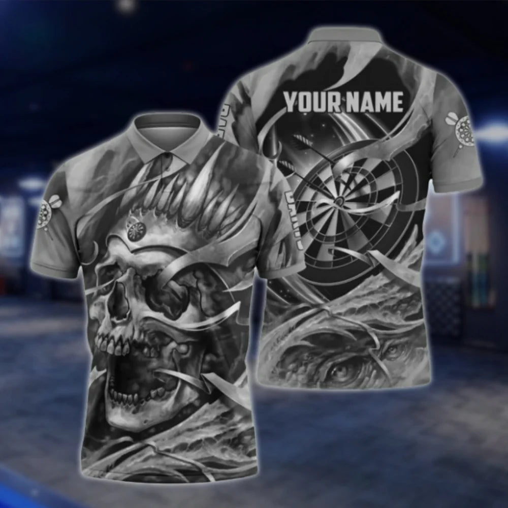Custom Skull Grunge Purple Dart Mens Polo Shirt, Custom Skull Dart Shirt With Name DAT0263