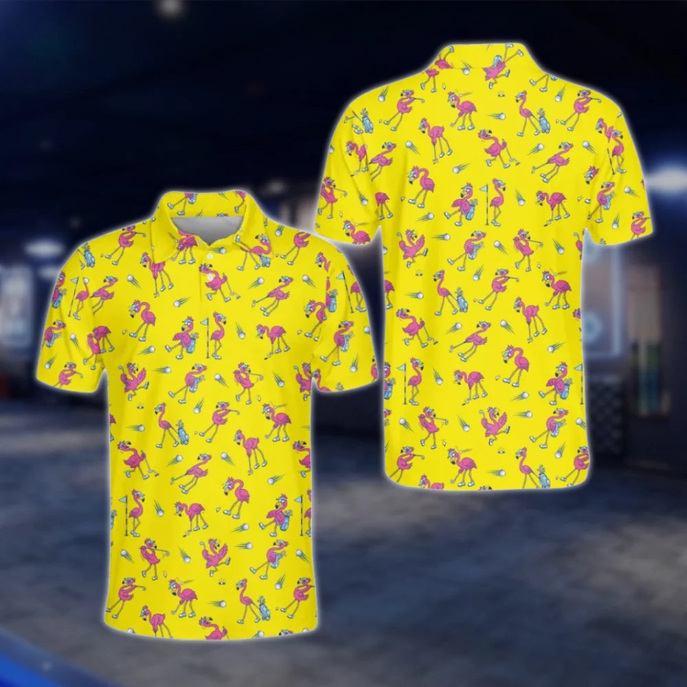 Flamingo Funny Golf Polo Shirt For Mens, Flamingo Lover Golf Shirts GOF0068