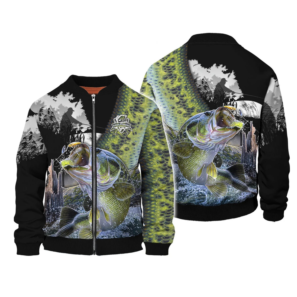 Bass Fishing Shirt Bass Shirts for Men Fish 3D Printed Green Fishing Hoodie Tshirt FISH0023