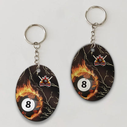 Billiard 8 Ball Thunder Fire Flame Personalized Name 3D Keychain Gift For Billiard Players ORN0177