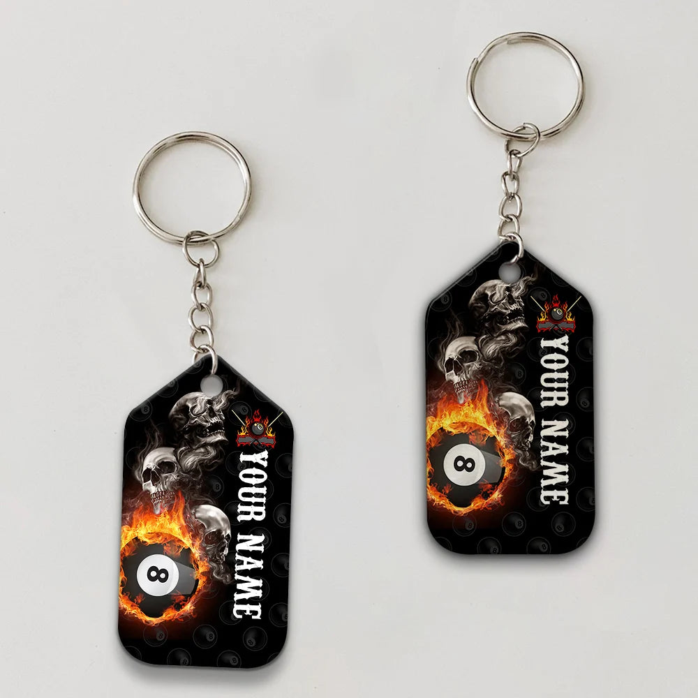 Skull Reaper Billiard Pool 8 Ball Hello Darkness My Old Friend Personalized Name Keychain Gift For Billiard Players ORN0211