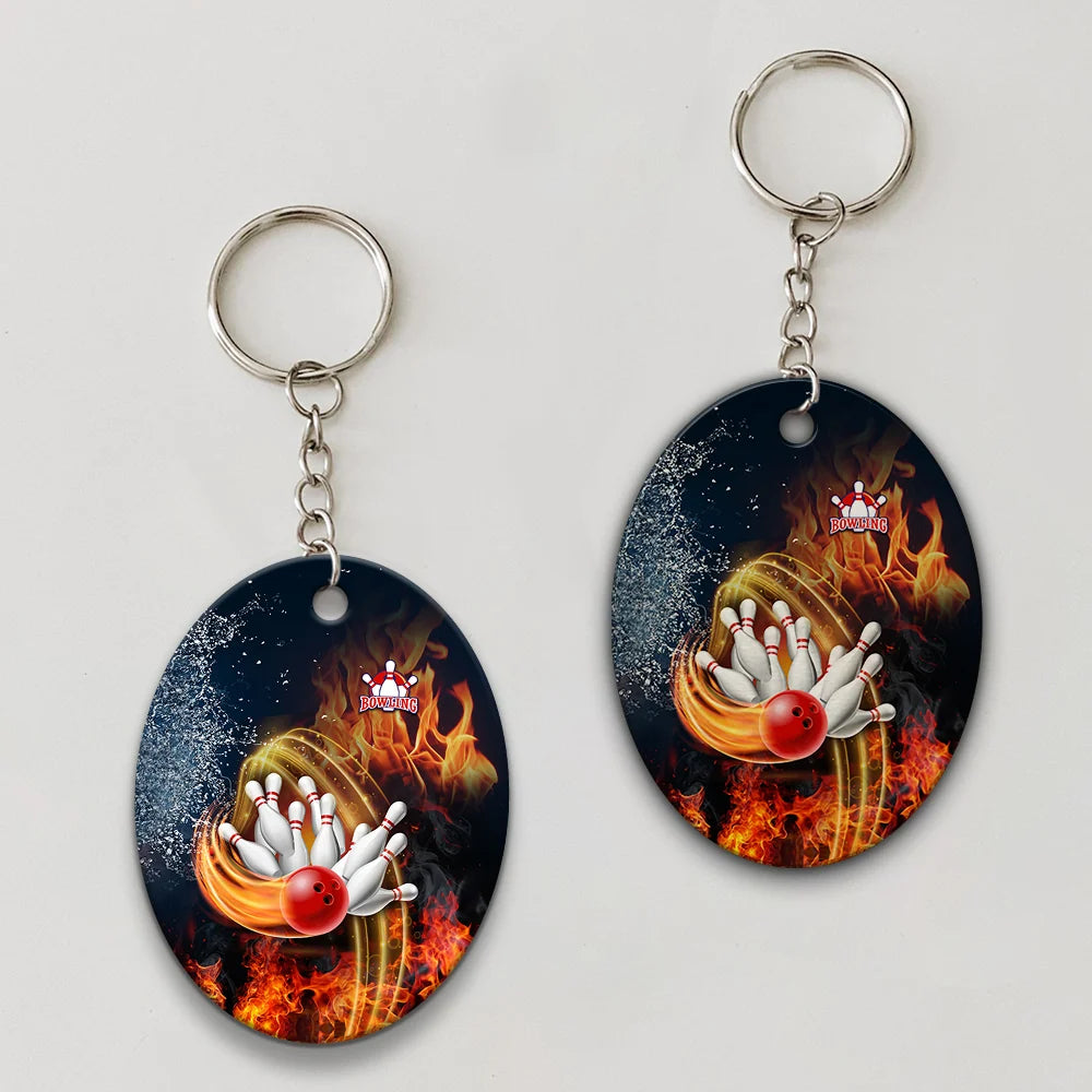 Red Bowl And Pins In Water And Fire Personalized Name 3D Keychain ORN0188