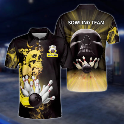 Custom Skeleton Fire Mens Bowling Polo Shirt, Custom Skull Bowling Team Shirts BZ0189 BOW0488