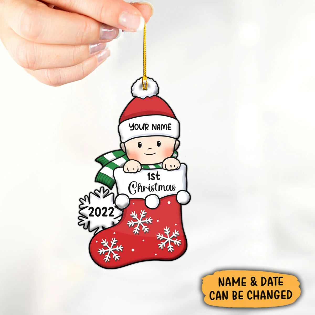 Baby's First Christmas, Stocking Ornament, Christmas Shaped Ornament, Custom Gift for Baby Red ORN0084