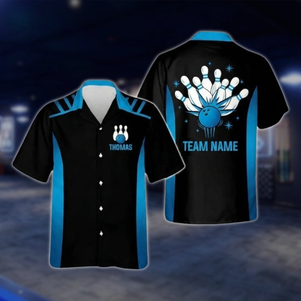 Custom Team Black And Yellow Bowling Hawaiian Shirt Men Women, Custom Bowling Team Shirts BZ0262 BOW0286