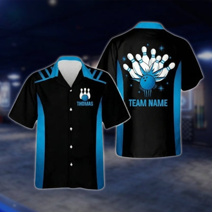 Custom Team Black And Yellow Bowling Hawaiian Shirt Men Women, Custom Bowling Team Shirts BZ0262 BOW0286