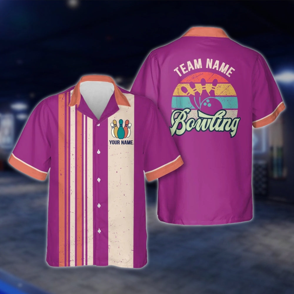 Custom Cyan Retro Bowling Hawaiian Shirt For Men Women, Custom Retro Bowling Team Shirts BZ0021 BOW0301