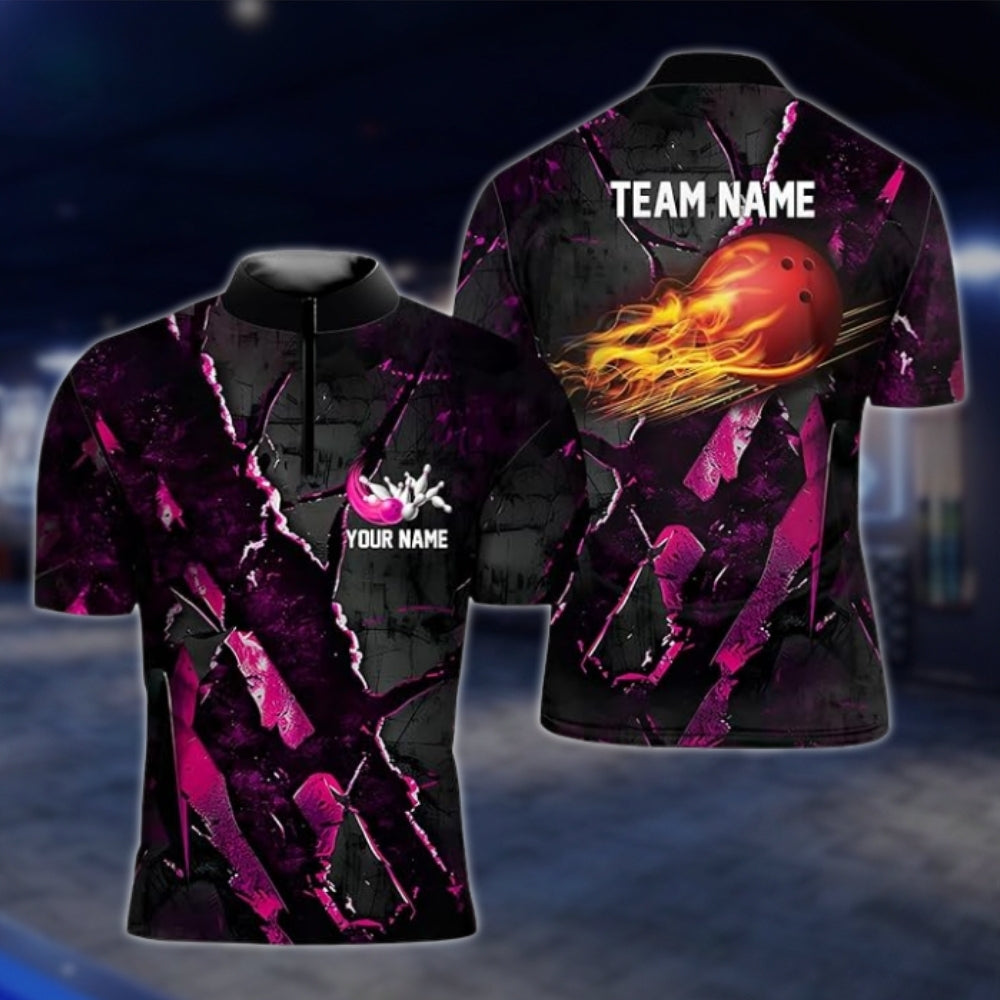 Custom Fire Ball Black Red Bowling Jersey For Mens, Custom Team Flame Bowling Shirts BZ0093 BOW0461