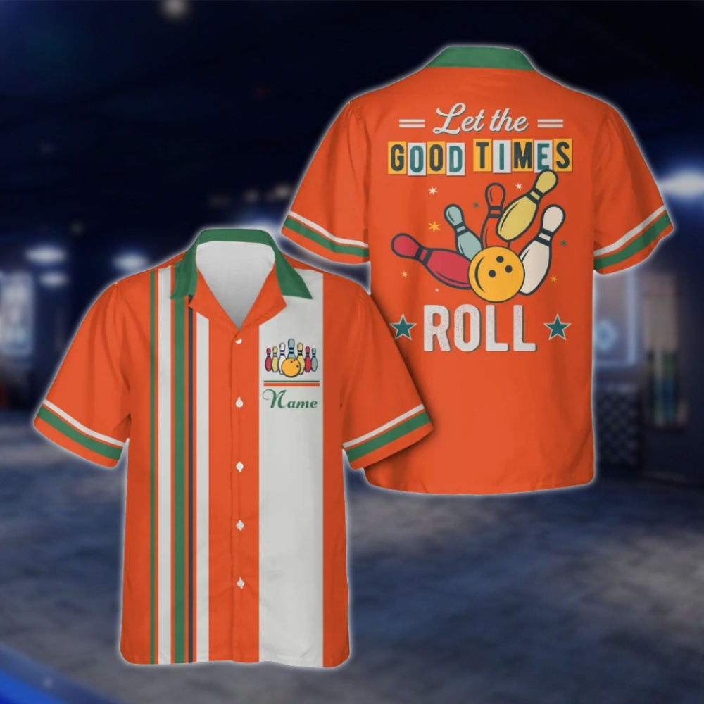 Let The Good Times Roll Personalized Retro Bowling Hawaiian Shirt Men And Women, Custom Funny Bowling Shirt Cyan BE0216 BOW0111