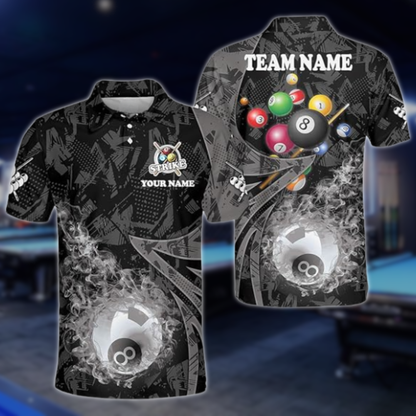 Custom Flame 8 Ball Billiard Polo Shirt For Mens, Custom Flame Billiard Team Shirts BLD0108