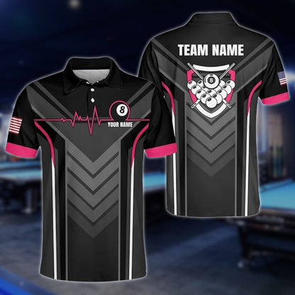 Custom Team 8 Ball Black Billiard Polo Shirt For Mens, Custom Pool Billiard Shirts BLD0178
