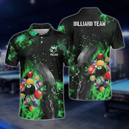 Custom Flame Skull Billiard Polo Shirt For Men, Custom Skull Billiard Team Shirts BLD0281