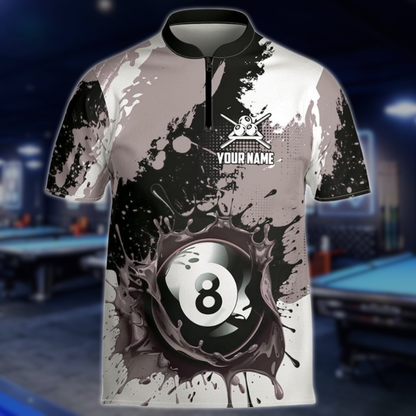 Custom White Green 8 Ball Billiard Men Jersey, Custom 8 Ball Pool Team Shirts BLD0262