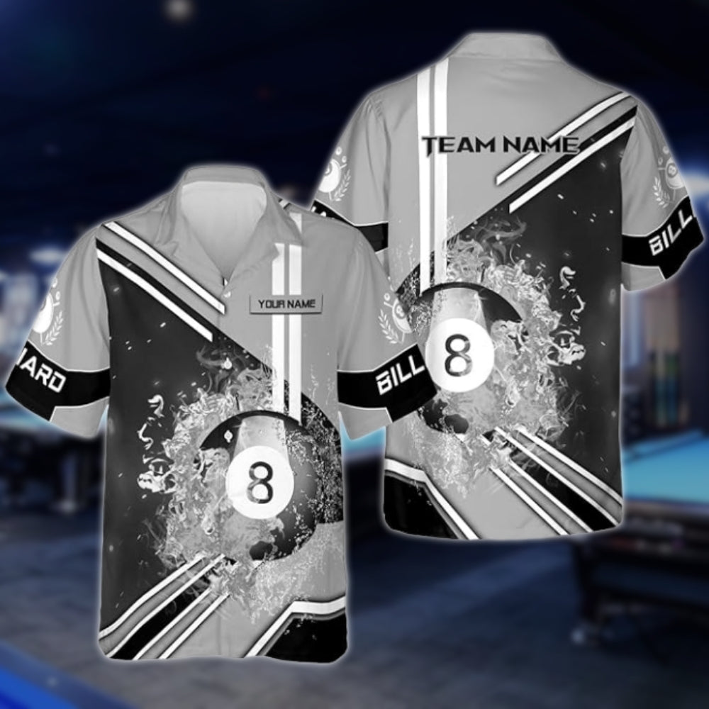 Custom Purple Flaming 8 Ball Hawaiian Shirt Mens, Custom 8 Ball Pool Team Shirts BLD0150