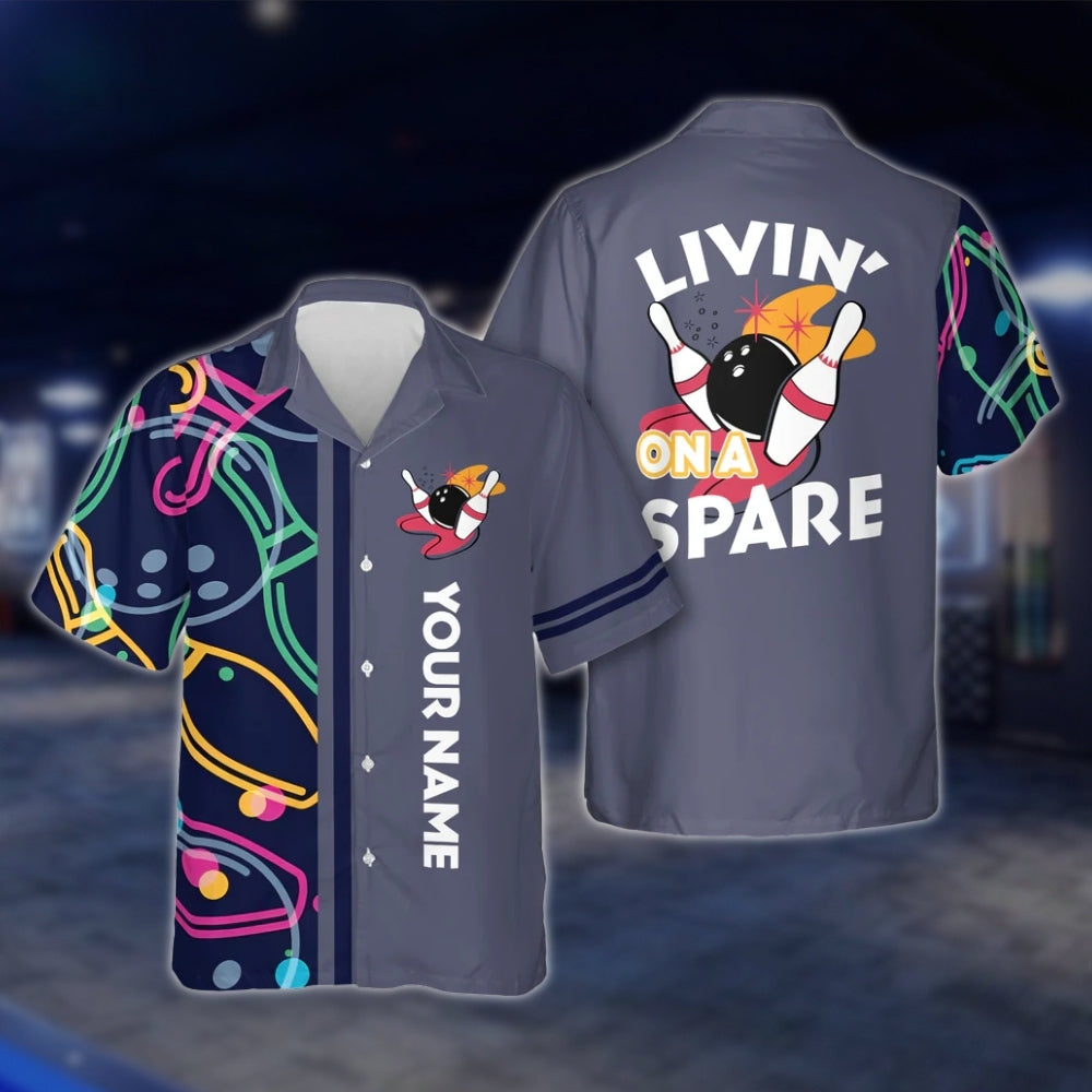 Livin' On A Spare Custom Yellow Bowling Hawaiian Shirt Men And Women, Custom Funny Bowling Shirts BE0019 BOW0358