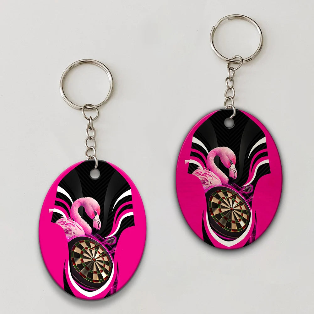 Pink Bullseye Dartboard  Flamingo And Darts Keychain For Dart Team Player ORN0195