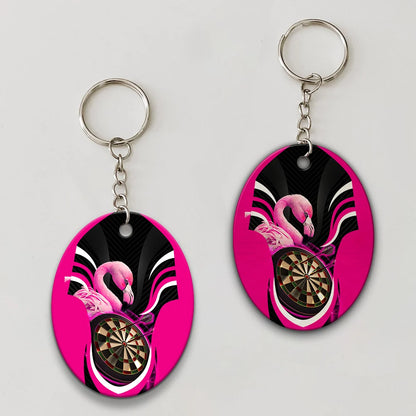 Pink Bullseye Dartboard  Flamingo And Darts Keychain For Dart Team Player ORN0195