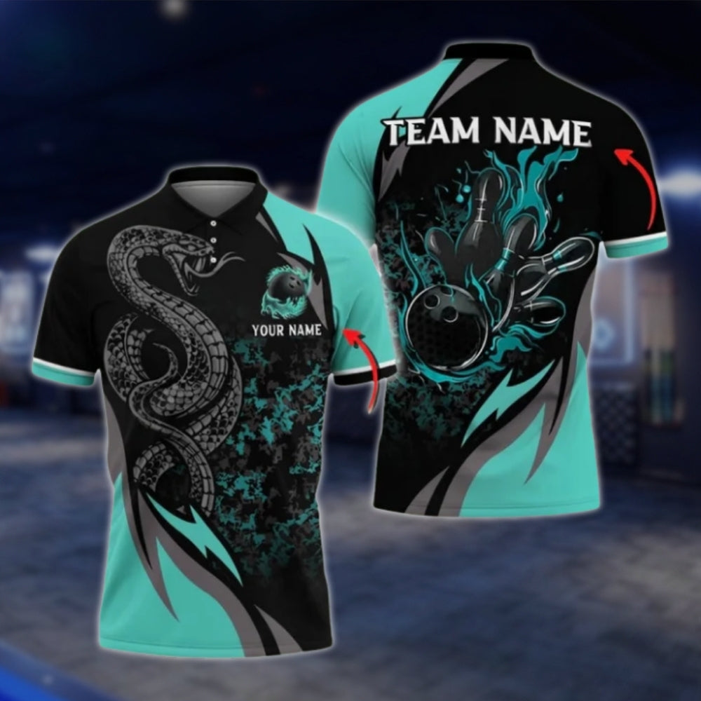 Snake Custom Purple Black Bowling Mens Polo Shirt, Custom Snake Bowling Team Shirts BO0411 BOW0396