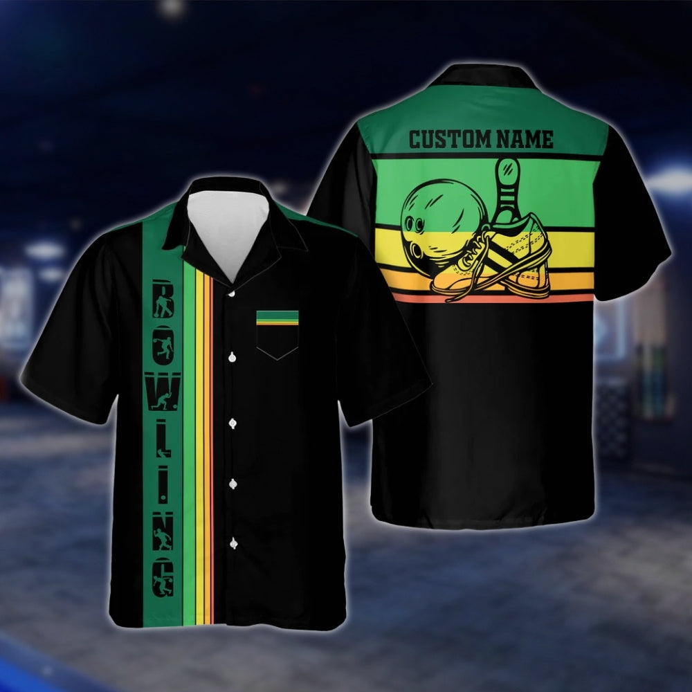 Custom Retro Sunset Bowling Hawaiian Shirt For Men, Custom Retro Bowling Shirt With Pocket BZ0117 BOW0298