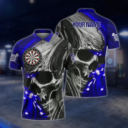 Custom Skull Dart Mens Polo Shirt Pink Grey, Custom Name Skull Dart Shirt DAT0470